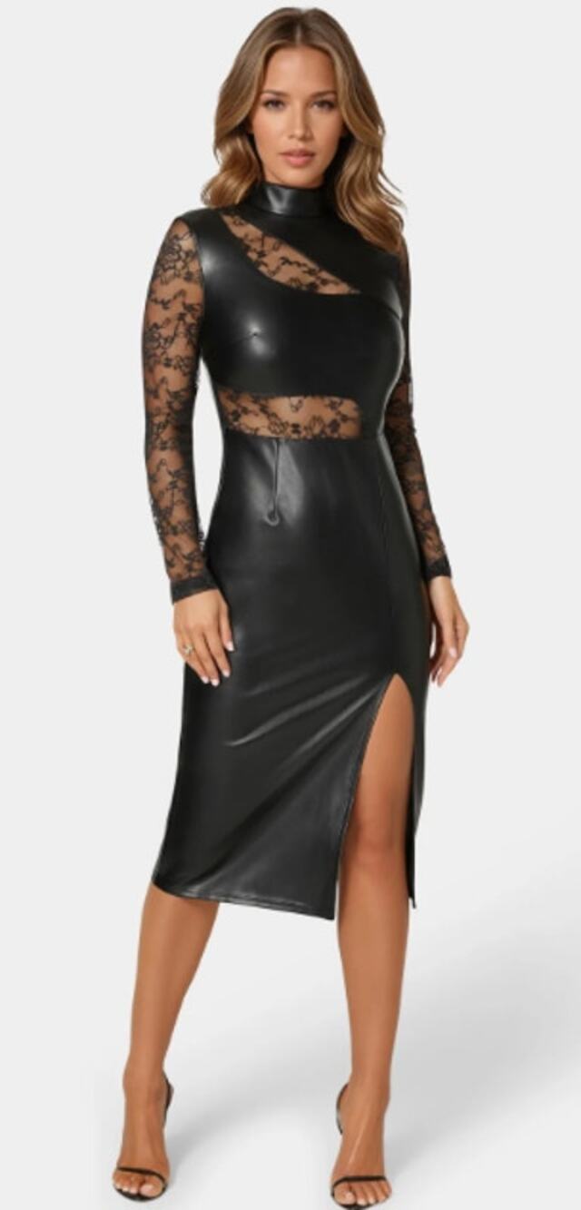 After Dark Edge 🖤 bebe Faux Leather Lace Illusion Dress XXS NWT
